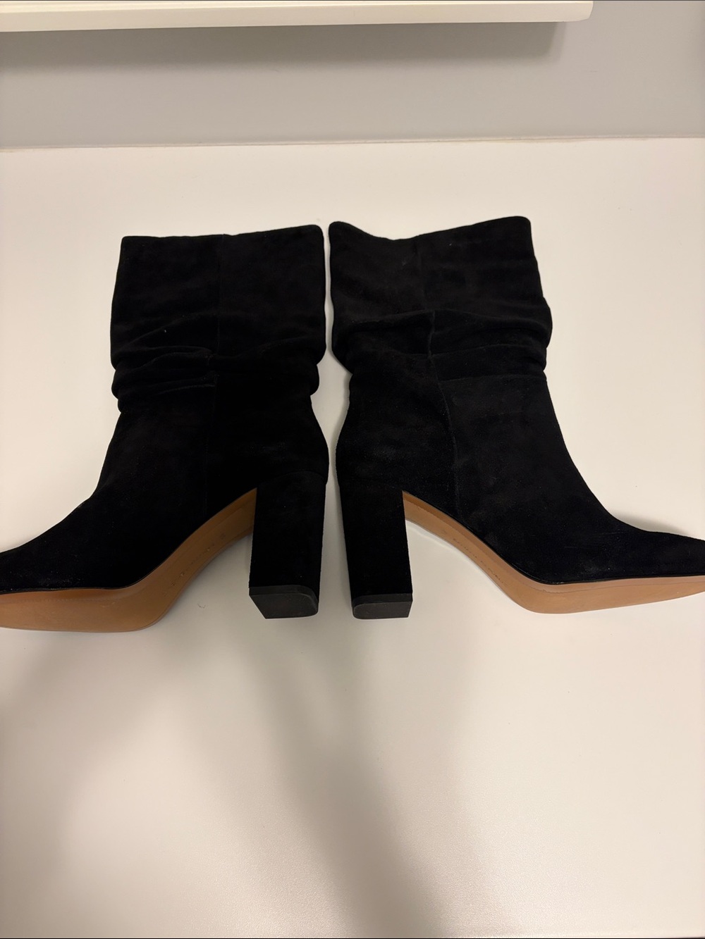Banana Republic Black Suede Slouchy Mid-Calf Block Heel Boots